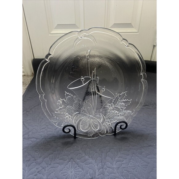 VTG Mikasa 15" Crystal Holiday Bells Christmas Hostess Platter Serving 14 3/4 - Picture 3 of 5
